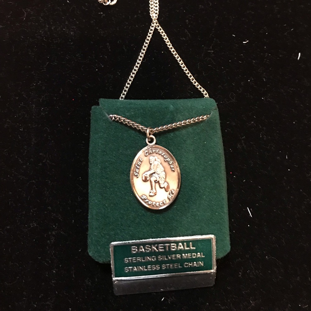 Girl Basketball Medal Sterling St Christopher